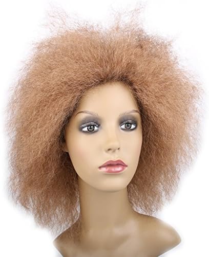 Short Blonde Wig Synthetic Short Kinky Curly Afro Wig Fluffy Wigs for Beauty Women High Temperature Fiber (Light Brown(27#))