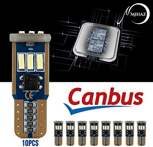 10 pcs Bright White W5W Car Led Light Bulbs Canbus T10 194 168 2825, MIHAZ Dome Lights Error Free 9SMD 192 Pack of 10 pcs 12V 5W 300 Lumens Double