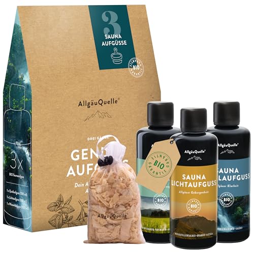 AllgäuQuelle® Saunaaufguss Bio 3er Set Sauna Aufgussmittel 3x100ml Saunaduft Aufguss