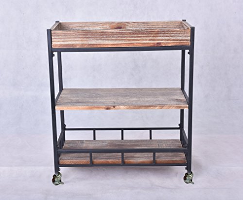 Diwhy Industrial 3 Tier Rolling Utility Storage Cart Wine Beverage Rolling Wood and Metal Wine Rack with Wheels Kicthen Bar Dining Room Tea Wine Holder Serving Cart