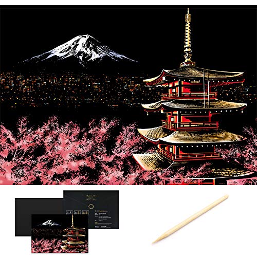 C-pop Scratch Art Paper DIY Night View Scratchboard for Adult and Kids,Four Series Size 11.2''x16'' (Mount Fuji) - Thumbnail 3