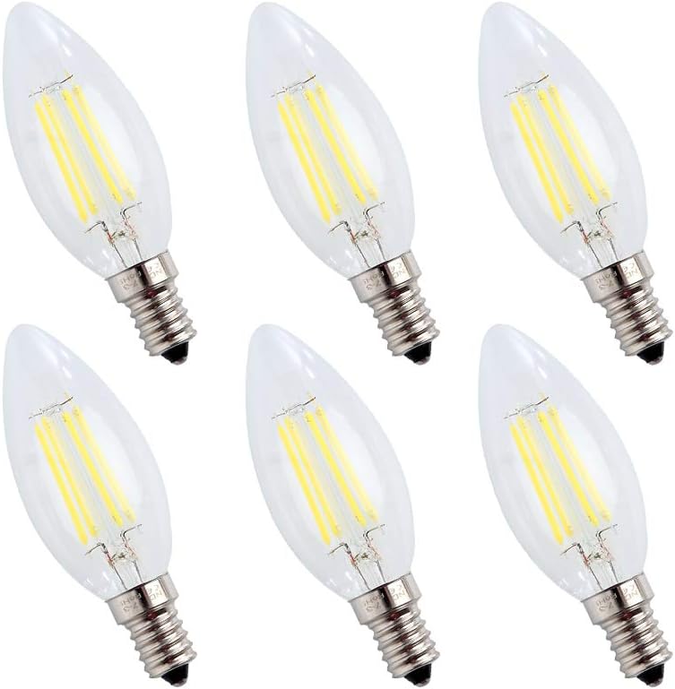 Engeya E14 LED Candle Light Bulb 4W,40W Incandescent Bulbs Equivalent,Small Edison Screw Clear Candle Light Bulb,Non-Dimmable/ AC220-240V/ 400 Lumens/Cool White 6000K,6-Pack [Energy Class A++]