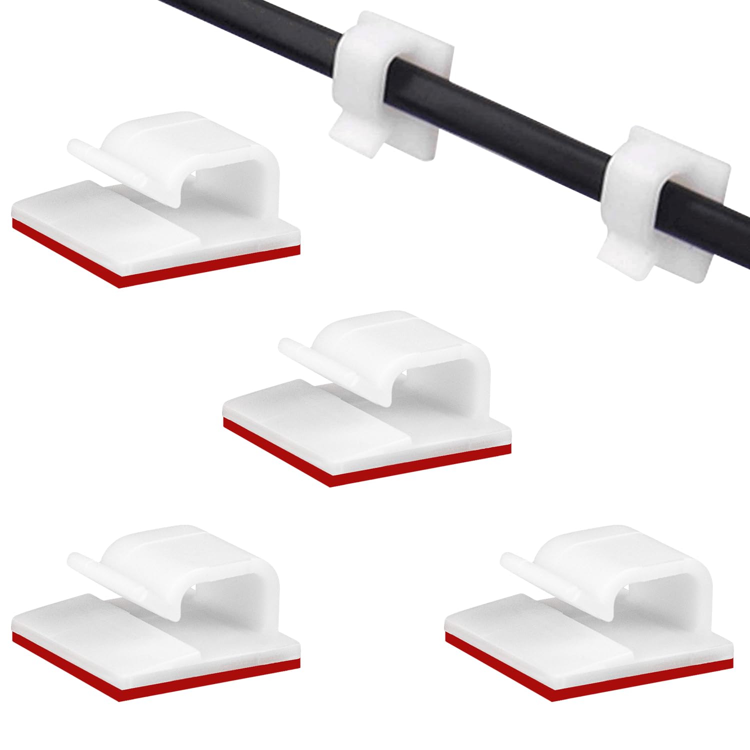 SOULWIT 50 Pcs Self Adhesive Cable Management Clips, Cable Organizers Sticky Wire Clips Cord Holder for TV PC Laptop Ethernet Cable Desktop Home Office (White)