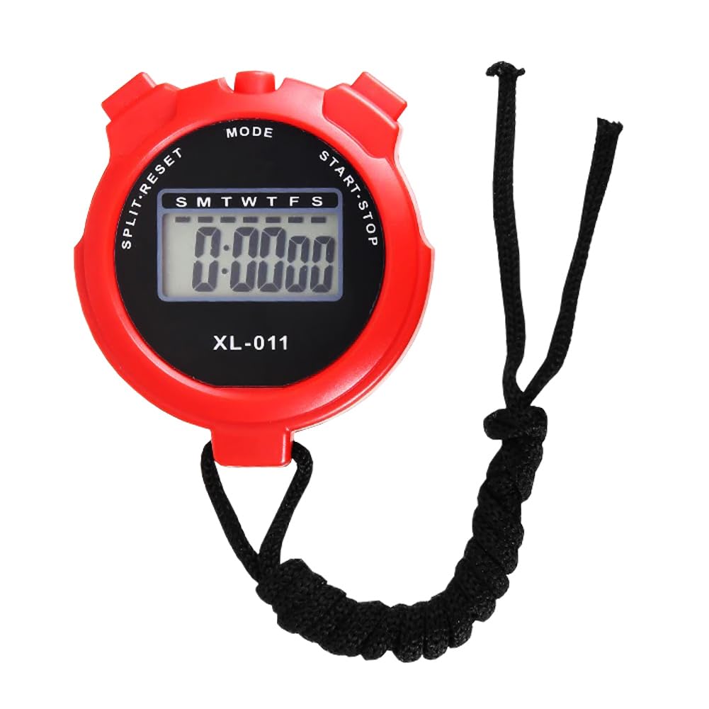 Digital Water-Proof Stop Watch, Multifunctional Sports Stop Watch for Swimming, Running, Basketball and Football, LCD Display Chronograph with Alarm Clock (Red)