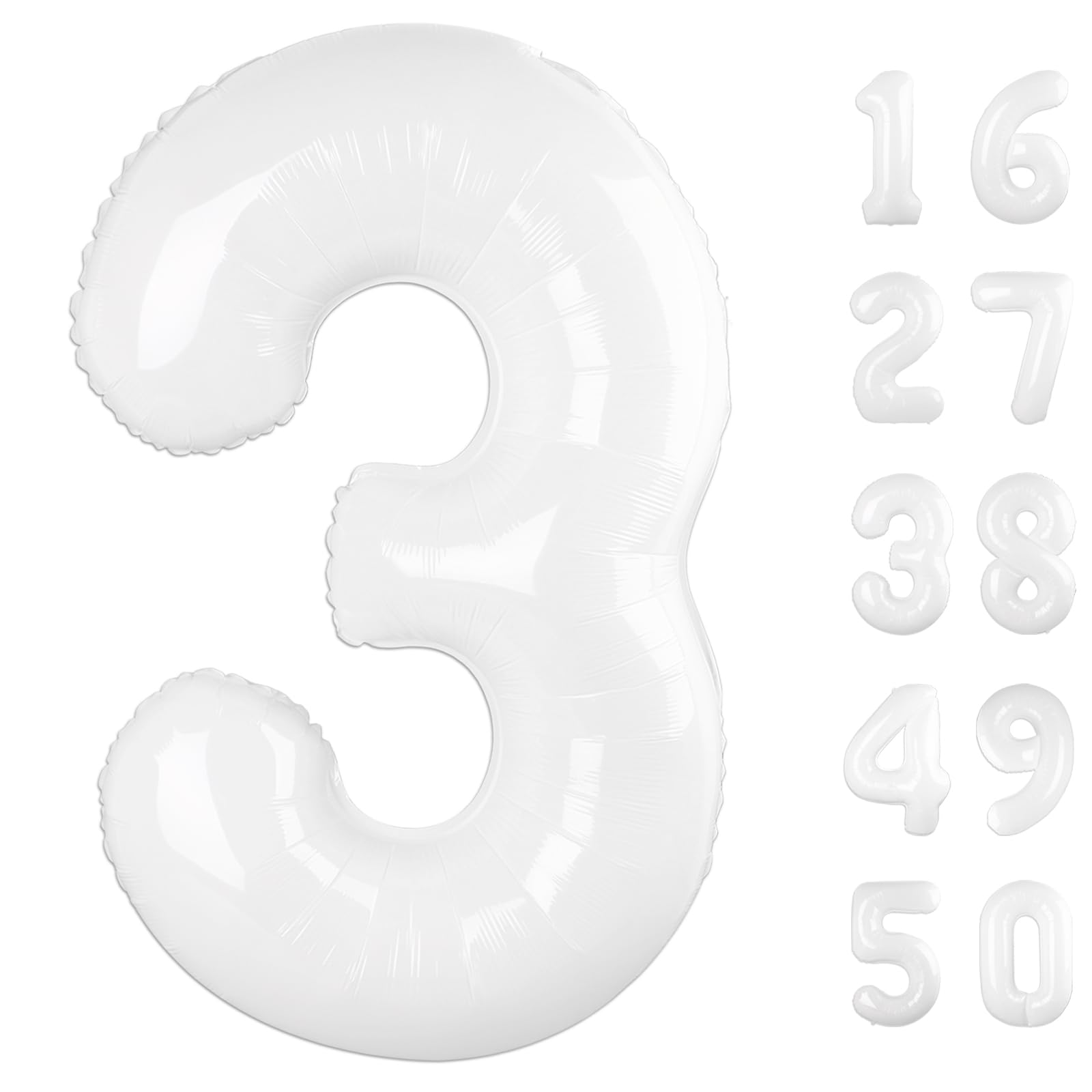 Photo 1 of 40 Inch White 3 Balloon Giant Mylar Number 3 13 23 30 33 Year Old Birthday Large Foil Helium Number Balloons Party Decorations Supplies Anniversary