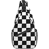 BCQJNB Checkered Black White Sling Backpack Crossbody Shoulder Bag Travel Hiking Daypack Gifts