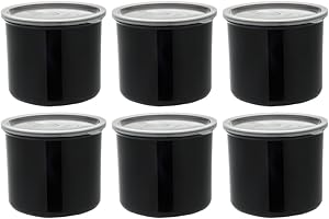 Carlisle FoodService Products Classic Round Storage Container Crock with Lid for Kitchen, Restaurants, Home, Plastic, 4 Quarts, Black, (Pack of 6)