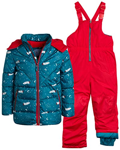 Wippette Boys' 2-Piece Heavyweight Snowsuit with Puffer Jacket and Snow Bib Pants, Size 3T, Blue/Red Space