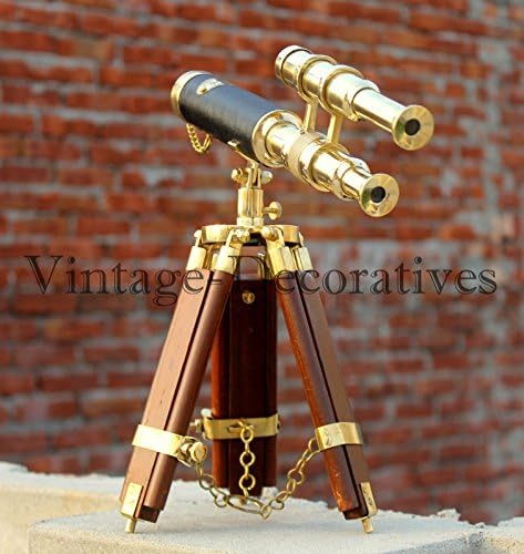 Marine Navy Brass Telescope With Table Top Wooden Tripod Nautical Spyglass Decor