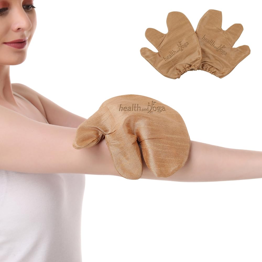 Silk Garshana Ayurvedic Massage Gloves - Electro Static Lymph Circulation Boost - 100% Natural Dry Skin Brushing and Exfoliation and Excess Fat Treatment - Mitt Style 1 Pair