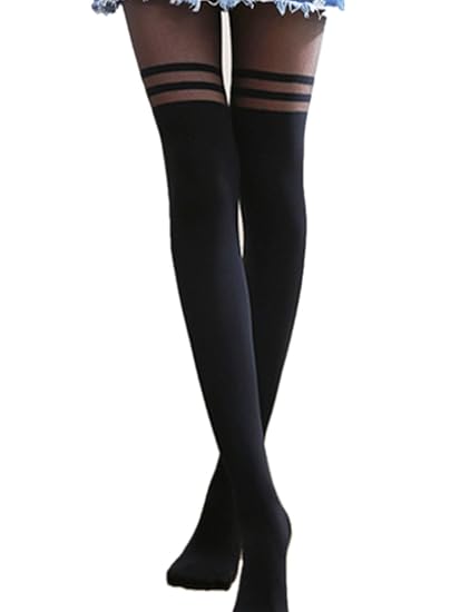 CanVivi Kniestrümpfe Damen Strumpfhose Leggings Overknee mit Streifen Muster