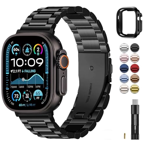 Fullmosa Apple Watch Band Ultra 3/2/1 49mm, Stainless Steel Replacement Bands Compatible with Apple Watch Band Ultra 3/Ultra 2/Ultra, for Women and Men, Black