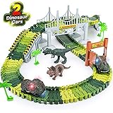 Dinosaur Toys, 252 PCS Create A Dinosaur World Road Race Tracks, Flexible Track Playset, 2pcs Dinosaur Car for 3 4 5 6 Year Old Boys Girls Birthday Party Favor Gift