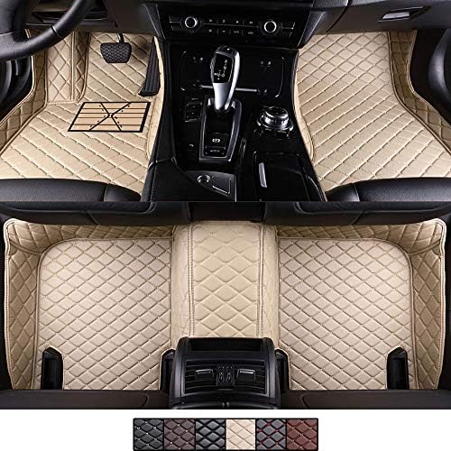 VEAOO Custom Car Floor Mats for Mercedes-Benz C Class W205 Sedan 2014-2019, Laser Measured Faux Leather All Weather Full Coverage Waterproof Carpets XPE Car Liner (Beige)