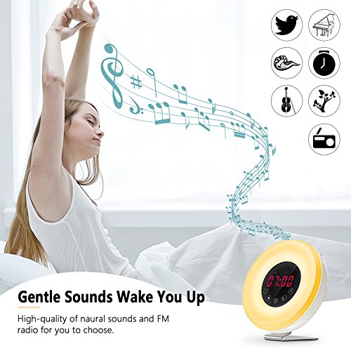 Wake Up Light Alarm Clock, Digital Alarm Clock with Colored Sunrise Simulation, 7 Colors, 6 Nature Sounds, FM Radio, Touch Control for Heavy Sleepers - Thumbnail 2