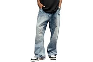 HUNGSON Mens Baggy Jeans for Men Women Y2k Skater Vintage Plain Pants Casual Wide Leg Jeans Loose Fit Denim Jeans