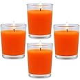 4 Packs Unscented Orange Votive Candles in Glass, 2 Inch Natural Soy Wax Scentless Fall Harvest Autumn Candles for Halloween Thanksgiving Wedding Party Home Holiday Relaxation, 12-15 Hour Burning Time