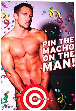 Bachelorette Game: Pin the Macho on the Man, 22" x 32" Poster, Blind Fold + Stickers also included, great for Bachelorette parties, Birthdays, Girls night out celebrations, drinking games, bridal, etc