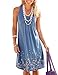 OMEYA WL Women's Summer Casual Loose Mini Dress Print Pleated Sleeveless Sundress A-Line Beach Dresses (L, Blue)