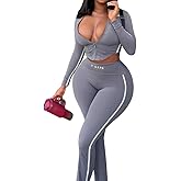 WUMODA Women's 2 Piece Outfits Long Sleeve Zipper Jacket High Waist Legging Set Tracksuit Jogger Set Sweatsuit Activewear