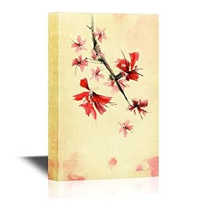 Leaf and Floral Canvas Wall Art - Abstract Flower on Watercolor Style Background - Gallery Wrap Modern Home Art | Ready to Hang - 12x18 inches