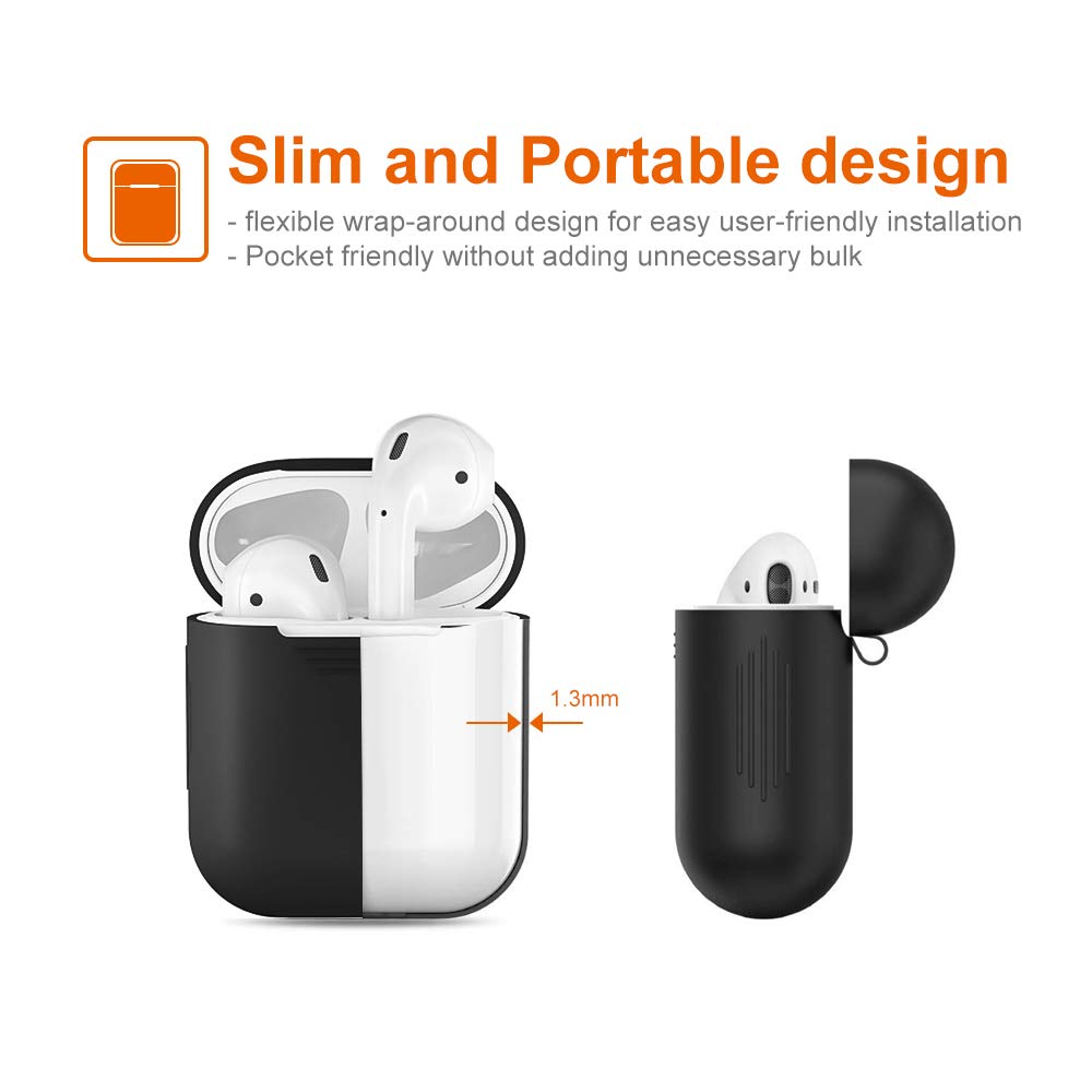 Airpods Case 4 in 1 New Bee Premium Silikon Kratzfestes Airpods Schutzhüllen Set für Airpods-Ladeetui mit Airpod Etui/Cliphalter/Band/Ohrhaken (Schwarz)
