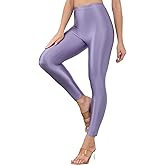 Sghenr Womens Shiny High Waisted Neon Smooth Pants Disco Party Rave Tights Elastic Skinny Comfy Lightweight Leggings