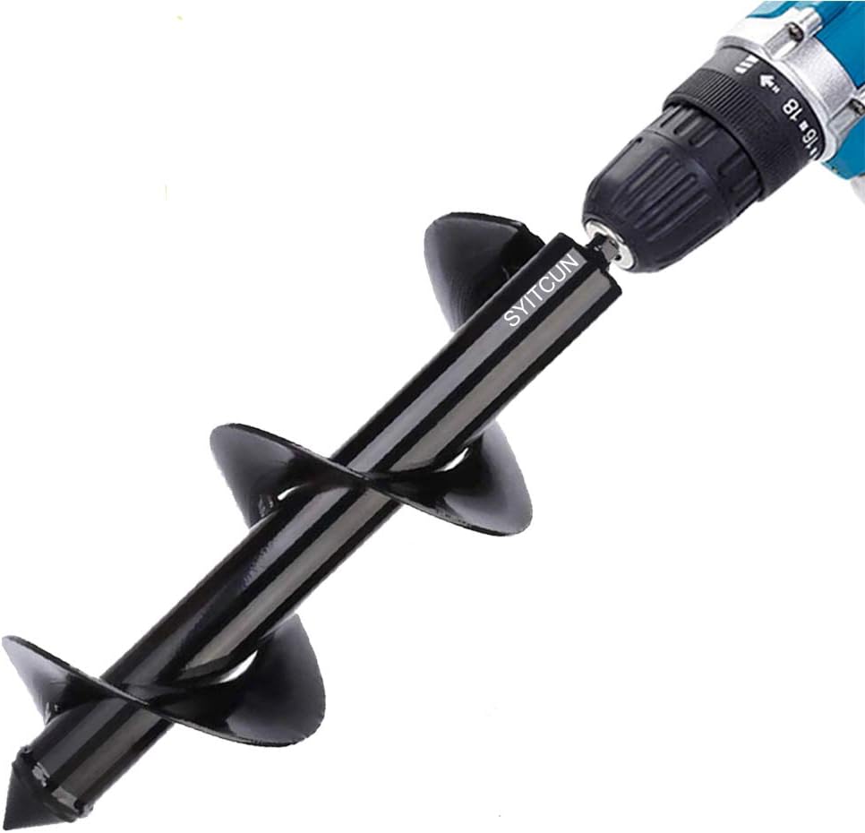 Auger Drill Bit 3"x10" Garden Plant Flower Bulb Auger Spiral Hole Drill Rapid Planter Earth Auger Bit Post or Umbrella Hole Digger for Most 3/8" Hex Drive Drill