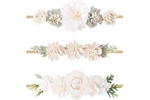 cherrboll 3pcs Baby Girl Flower Headbands, Super Soft & Stretchy Nylon Floral Hairbands for Newborn Toddler