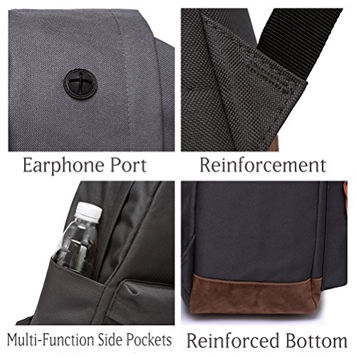 Vaschy School Backpack for College Students Casual Daypack with Padded 14 inch Laptop Compartment Dark Gray