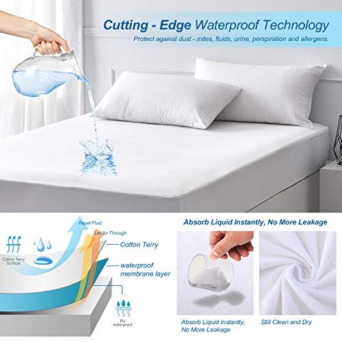 Waterproof Mattress Protector King Size - AirExpect 100% Organic Cotton Hypoallergenic Breathable Mattress Pad Cover, 18" Deep Pocket , Vinyl Free - 76" x 80" - Thumbnail 3