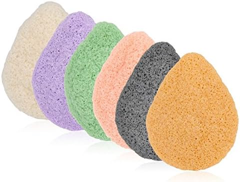Ryvox(TM) 6Pcs Natural Konjac Facial Cleansing Sponge with Activated Exfoliating Charcoal Body Face Deep Clean Beauty Tool for All Kinds