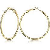 FOCALOOK 14K Gold Plated Lightweight Large Hoops| 2mm Thin Hoop Earrings for Women 30/40/50/70/100mm