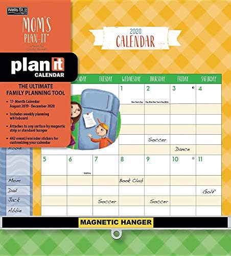 Mom's 2019-2020 Plan-it 17-Month Calendar: Includes Event/Reminder Stickers and Magnetic Hanger