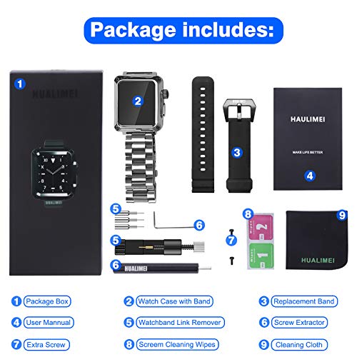 HUALIMEI Case for Apple Watch 42mm Series 3 Stainless Steel Band Rugged
