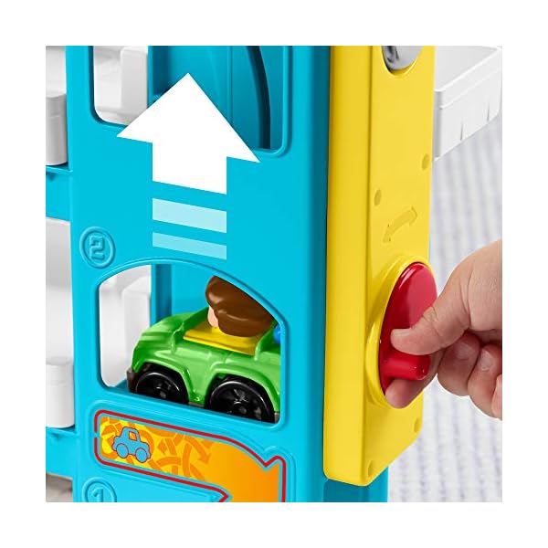 Fisher-Price-FHG50-Little-People-Helpful-Neighbors-Garage Fisher-Price Little People Toddler Playset with Spiral Race Track, Elevator and 2 Wheelies Toy Cars, Helpful Neighbor’s…