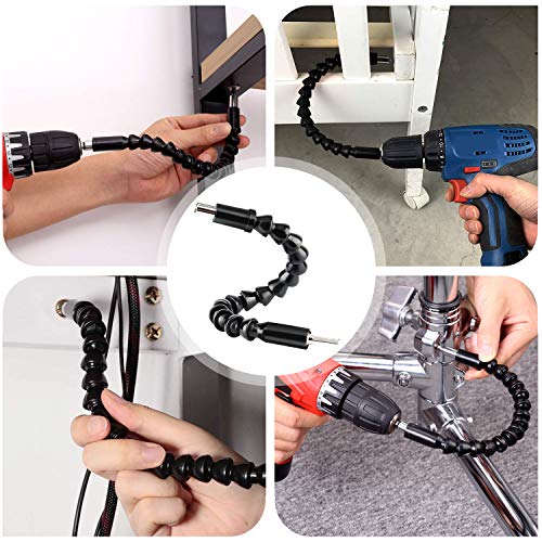 Apsung Flexible Drill Bit Extension Set, Magnetic Bendable Hex Head Shaft, Screwdriver Extension Holder for Power Drill Connect Tip Adaptor with 10 Pcs Screwdriver Bit, 1/4" Socket Screw Driver