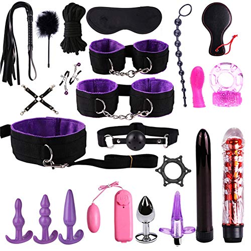 zhangwei Six Toys for Women Men Cosplay Game 23PCS Adults Toys Plush Set-Bondage Set Handcuffs Silicone Amal Plug