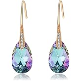 Austrian Crystal Teardrop Dangle Earrings for Women Drop Hook Earring 14K Rose Gold Plated Hypoallergenic Jewelry
