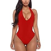 YMDUCH Women's Sexy Sleeveless Halter V Neck Backless Leotard Bodysuit Tops