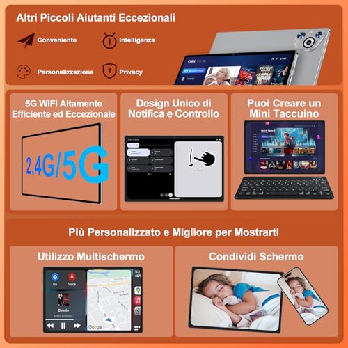 Android Tablet 15, 30GB RAM 128GB ROM(TF 2TB Expandable), 10 Inches, 8000mAh, WIFI 5G/GPS/BT5.0/OTG, Face ID, Widevine L1, Tablets Metal Body with Keyboard, Mouse, Protective Case – Grey