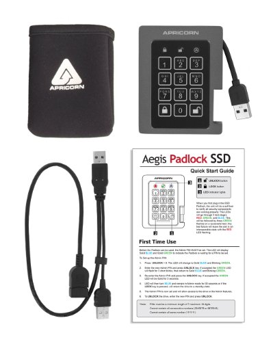 Apricorn Aegis Padlock 240 GB SSD 256-Bit, FIPS 140-2 Level 2 Validated Ruggedized USB 3.0 Encrypted External Portable Drive