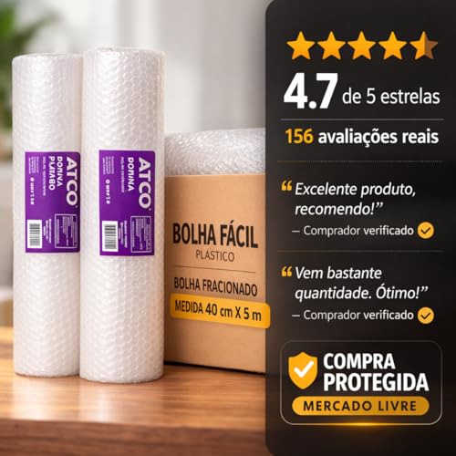 Plástico Bolha 40cm x 5 Metros 40 Micras - Bobina de Plástico Bolha Transparente em Polietileno