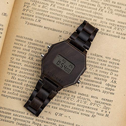 Mens-Electronic-Watch-Wooden-Outdoor-Sports-Wristwatch-LED-Backlit-Black-Classic-Watch