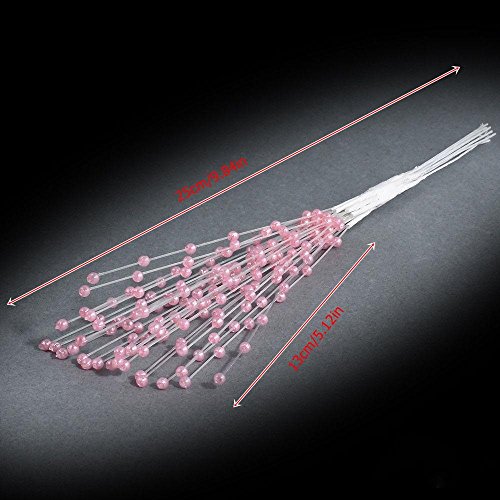 TXIN 100Pcs 4mm Artificial Pearl Sprays, Pearl Beaded Bridal Bouquets Pearl String Beads Garland Beads Wreath Wedding Decor (Pink) - Thumbnail 4