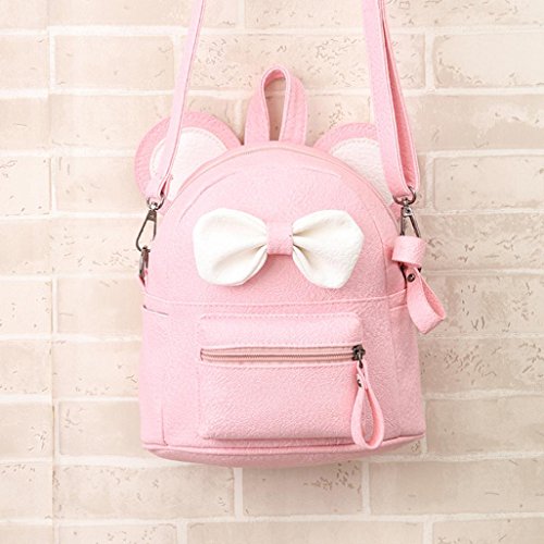 Pocciol Lovely Bags, Fashion Womens Girl Leather Bow Tie School Bag Backpack Satchel Softback Shoulder Bag (Pink)