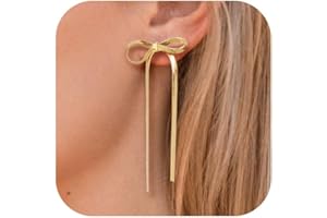 RMMD Bow Earrings for Women, 18K Gold Plated Bow Stud Earrings Bow Dangle Drop Earrings Ribbon Earrings Trendy Prom Earrings Gold Earrings for Women Gold Jewelry Valentines Day Gifts for Her Women