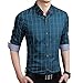LOCALMODE Men's 100% Cotton Long Sleeve Plaid Slim Fit Button Down Dress Shirt,Acid Blue,Medium