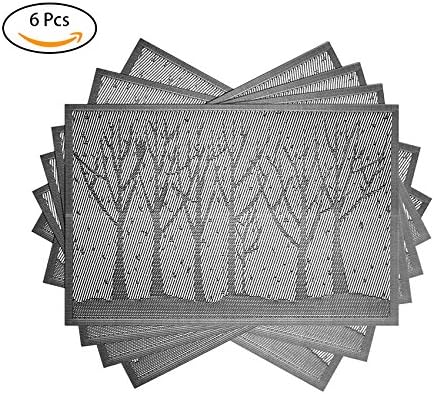 JIAY Placemats Set of 6,Crossweave Woven Vinyl Non-slip Insulation Placemat Washable Table Mats (Gray)