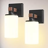 Wall Sconces Set of 2, 1 Light Farmhouse Rustic Vanity Light for Bathroom, Wood Grain Rustic Wall Lights Fixtures with White 